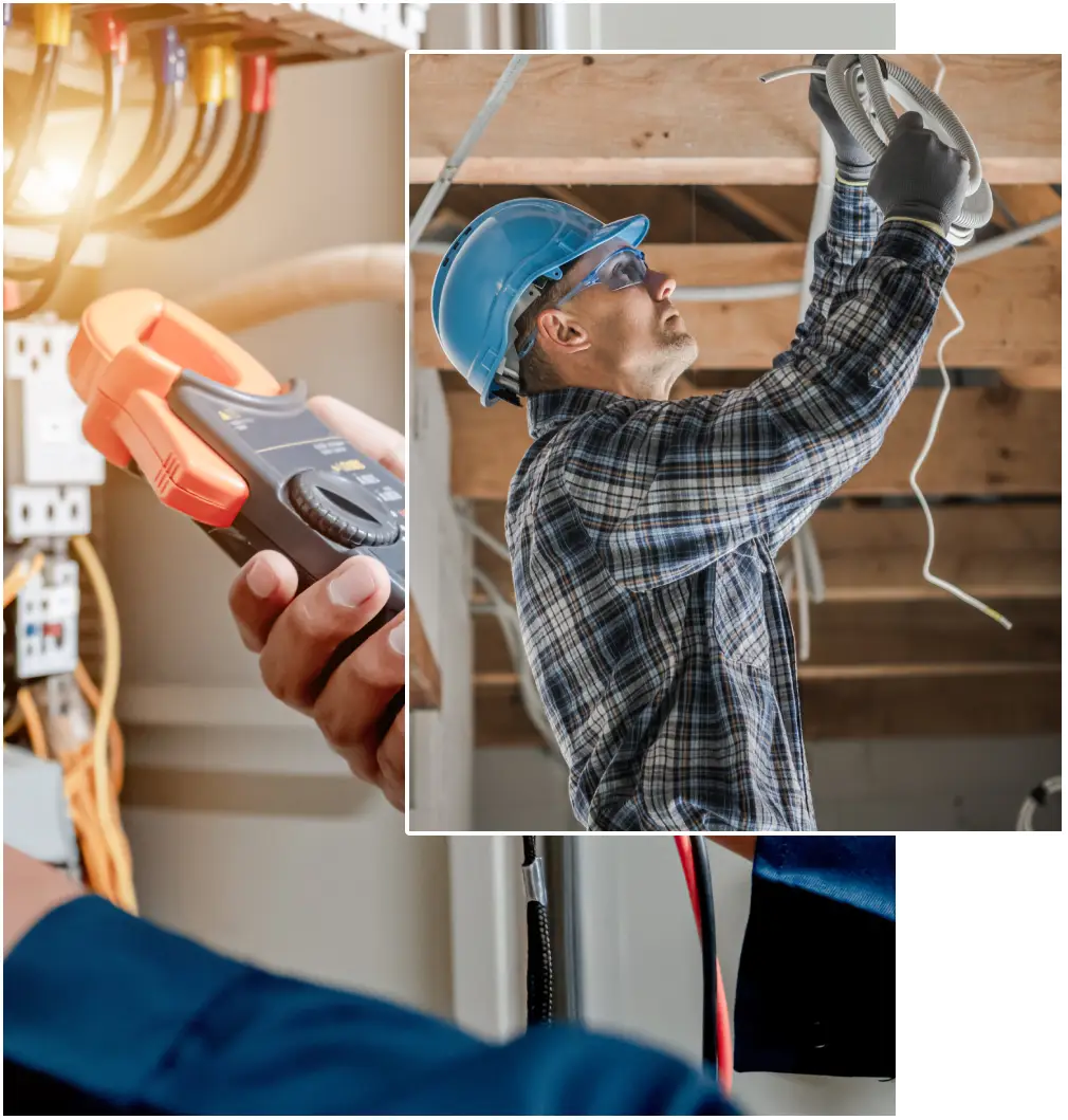 Electrician working with wires and tools.